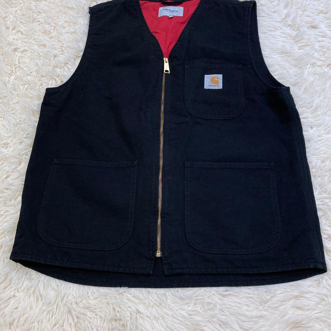 カーハート　carhartt ベスト　デニム調　ブラック　ロゴ　Lサイズ