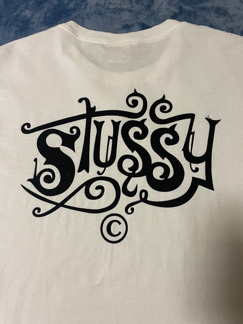 old STUSSY USA製Tシャツ L 白バックプリント ロゴTステューシー
