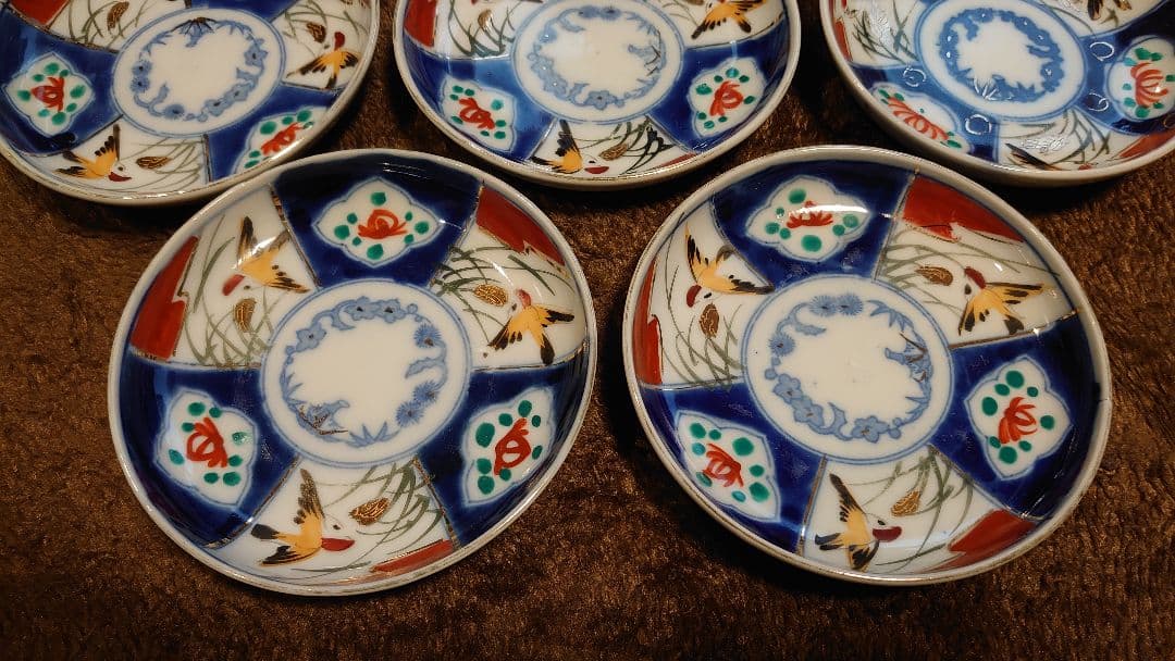 古伊万里　伊万里焼　金襴手　色絵　華の図　茶道具　蔵出し　７客