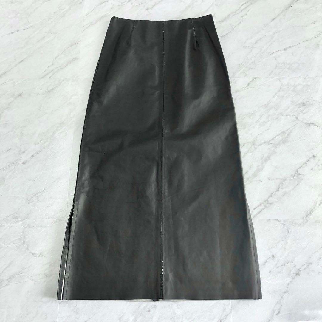 【新品】SEEALL BIKER SKIRT オールレザー ブラック 38