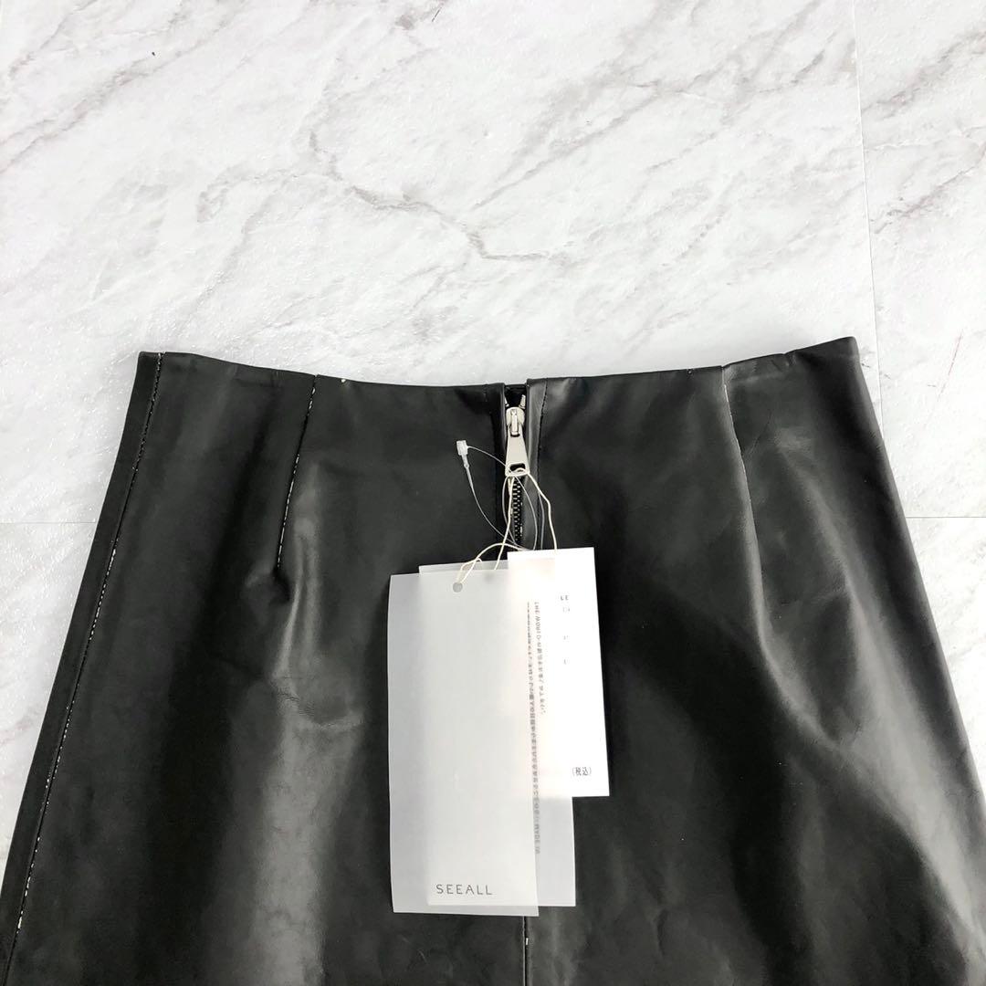 【新品】SEEALL BIKER SKIRT オールレザー ブラック 38