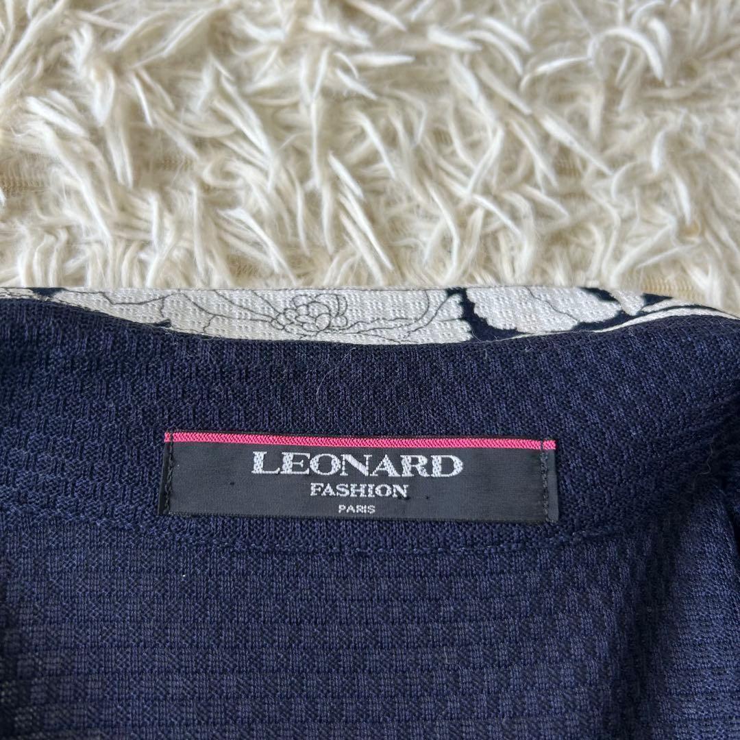 レオナール LEONARD コットンジャケット 薄手 ネイビー 花柄 11号