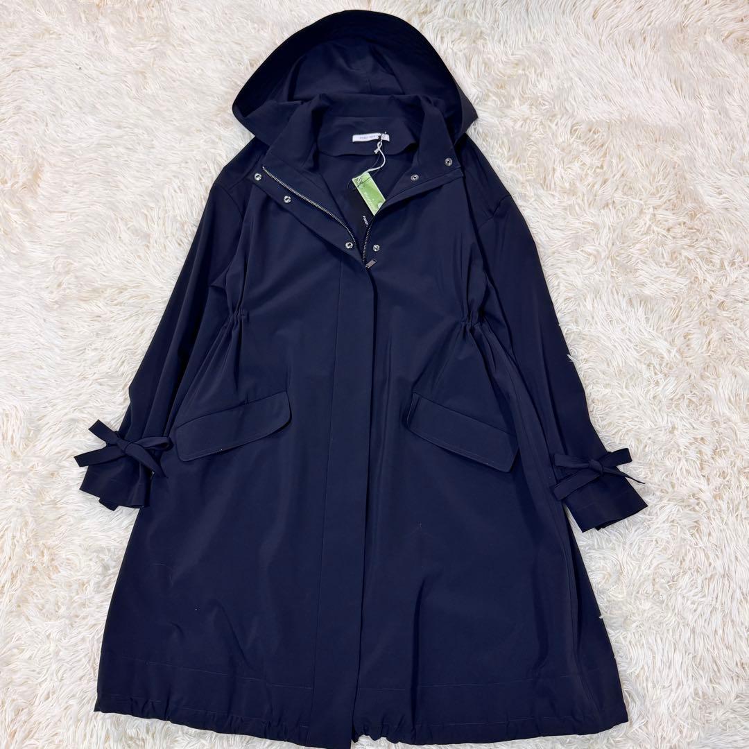 極美品　未使用級 FOXEY ウォータープルーフレイニーコート　ネイビー　38