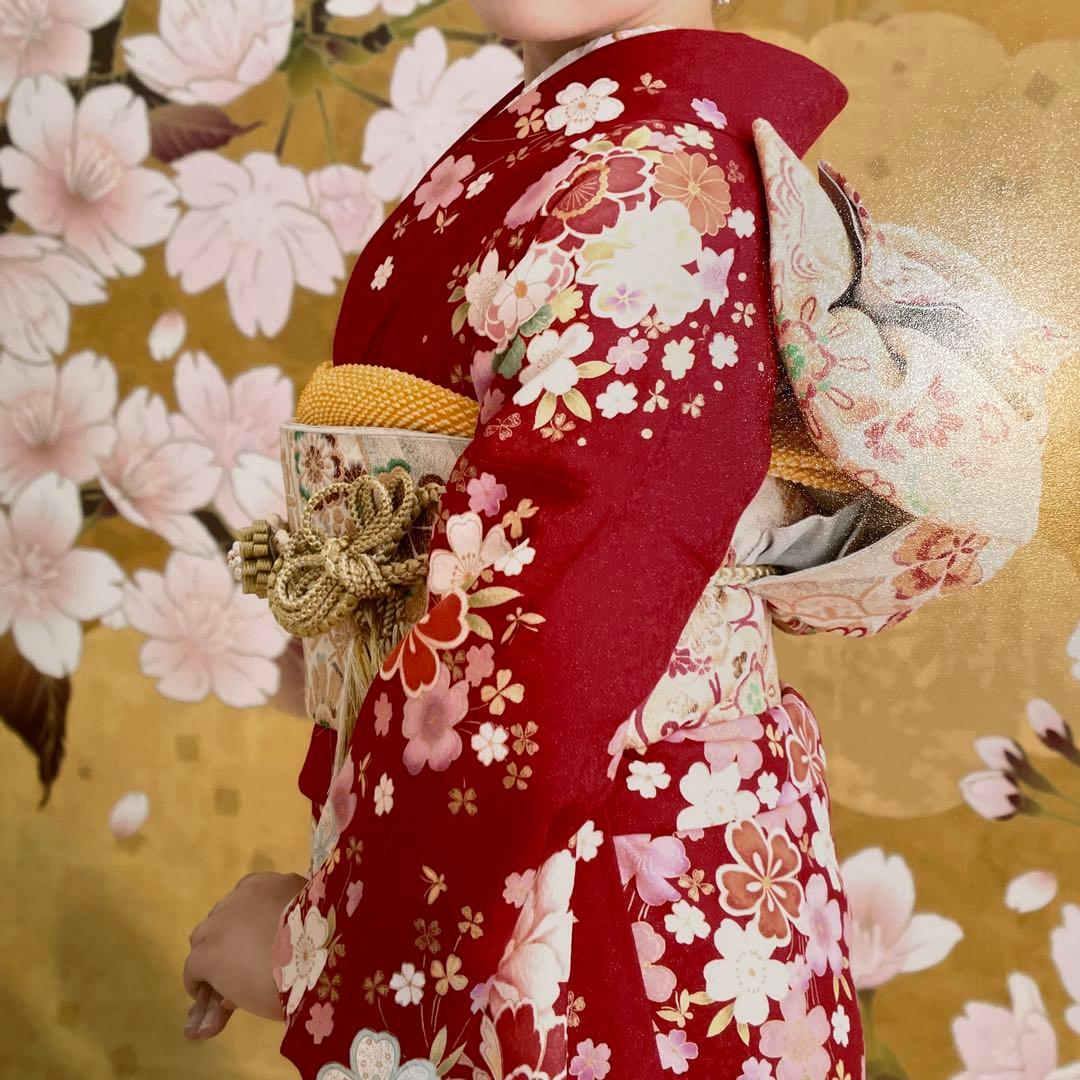 成人式　振袖 フルセット（9点）花柄 赤色　美品