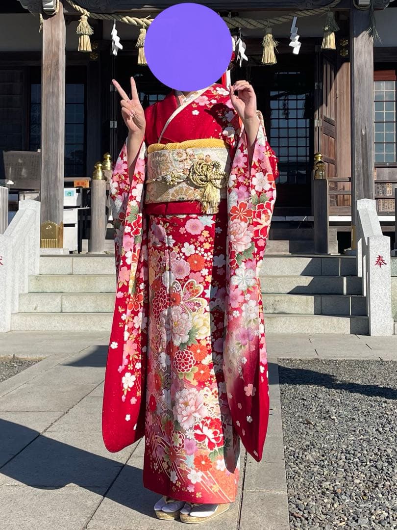成人式　振袖 フルセット（9点）花柄 赤色　美品