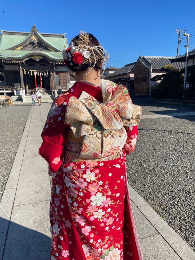 成人式　振袖 フルセット（9点）花柄 赤色　美品