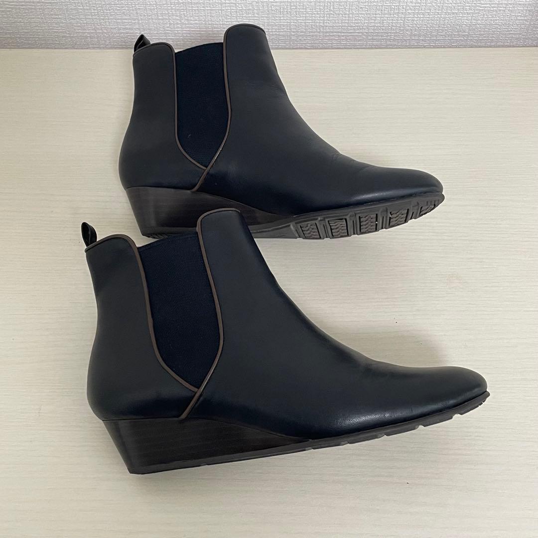 美品⭐︎ アシックス サイドゴアブーツ 黒 ウェッジソール 24.5cm