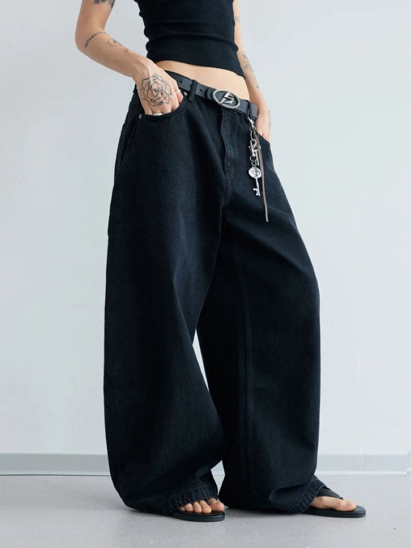 パンツ Peoplesense A-line Wide-leg Jeans Black