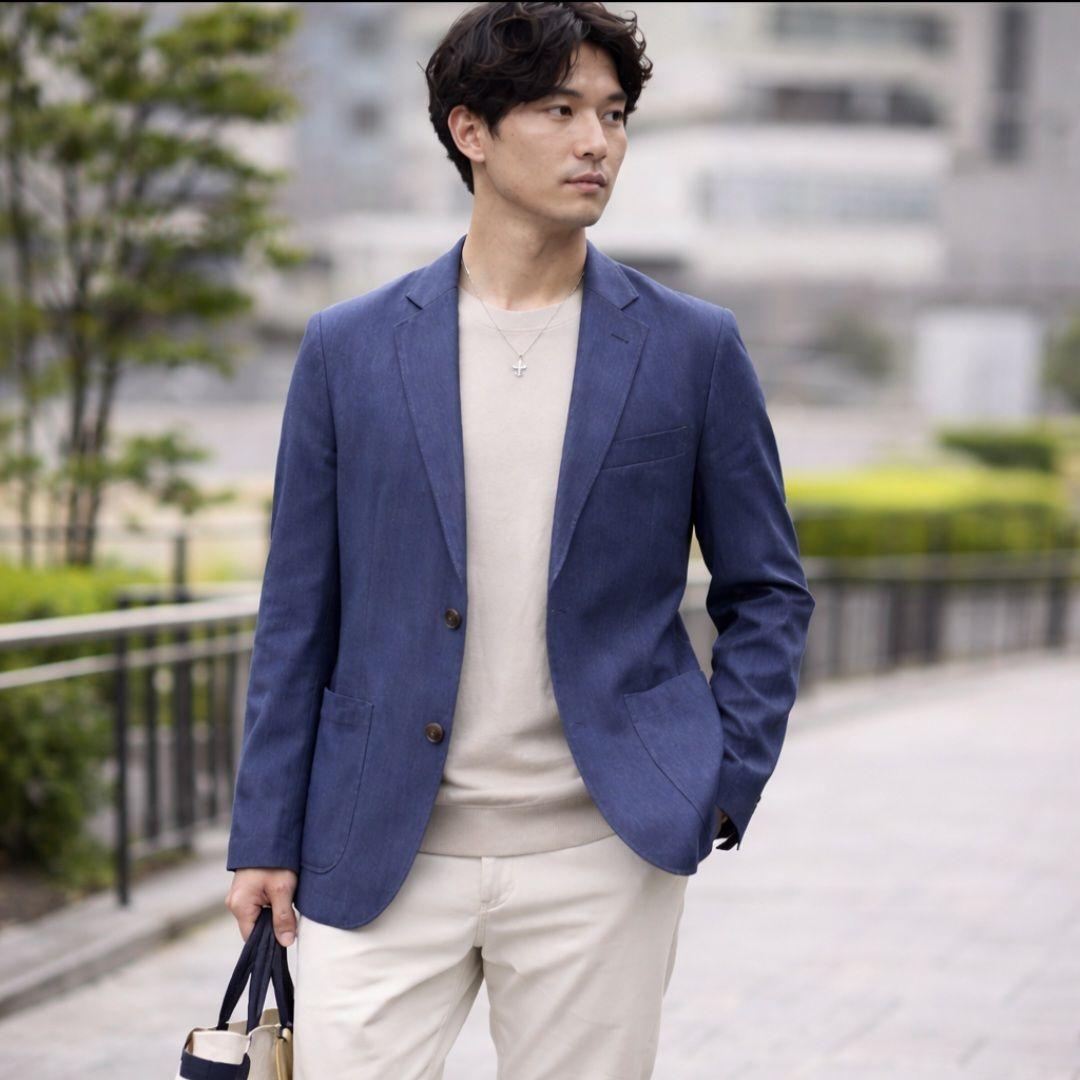 【美品】EDWIN デニスラ テーラードジャケット ブルー M