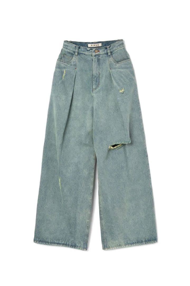 【タグ付き新品未使用】PINUE ダメージタックデニムパンツ OLD BLUE