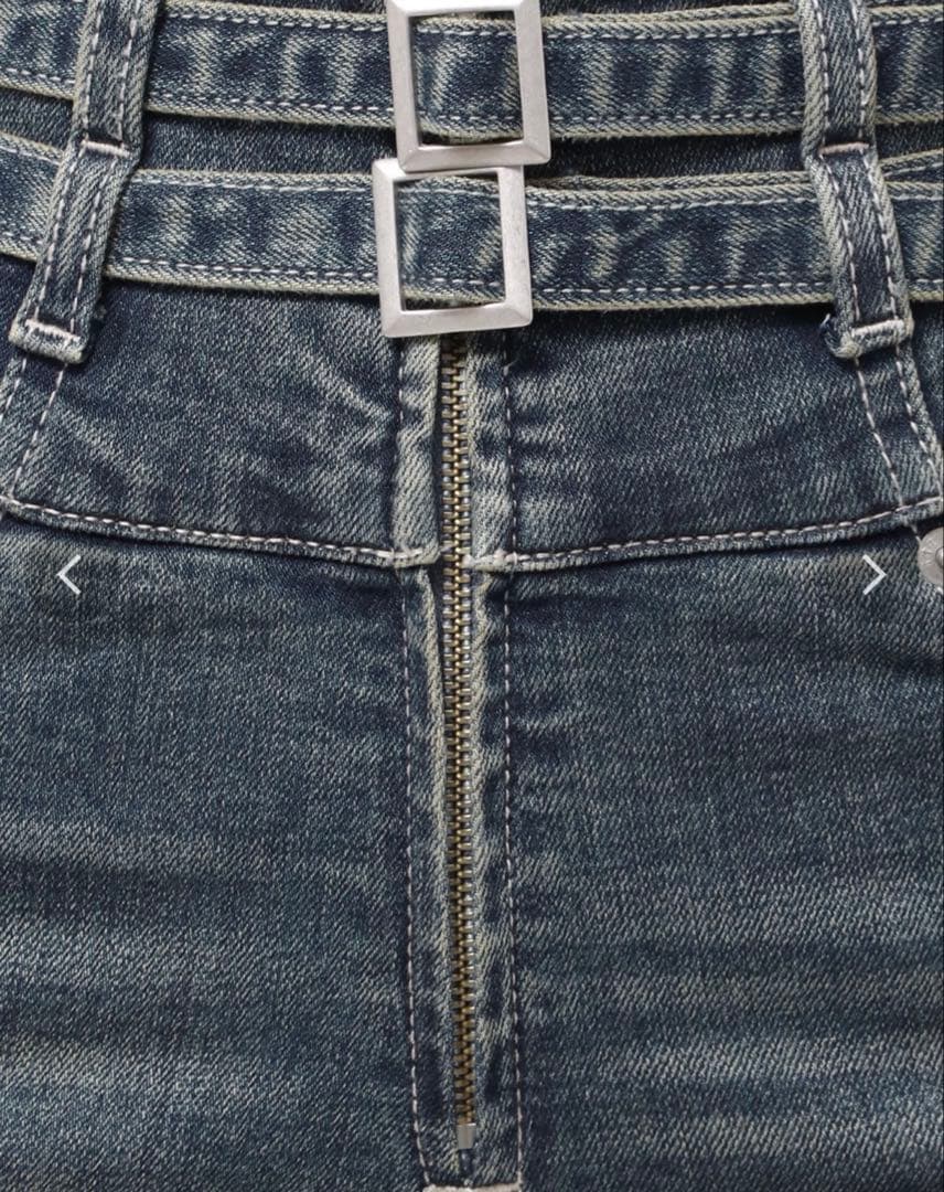 GYDA ハイウエストフロントZIPベルトデザインスキニーデニムパンツ Sサイズ