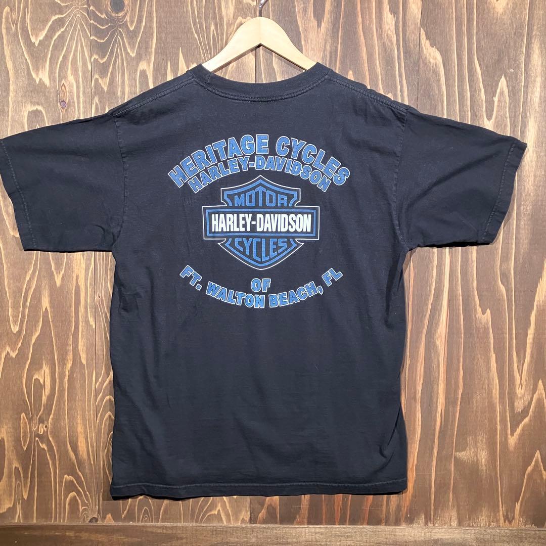 USA製 ハーレーダビッドソン　ブルーエンブレム　両面プリント　tシャツ XL