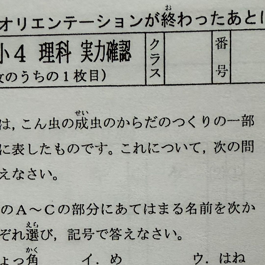 原本サイズ/浜学園/Vクラス復習テスト/3科目/国語算数理科/小4/中学受験