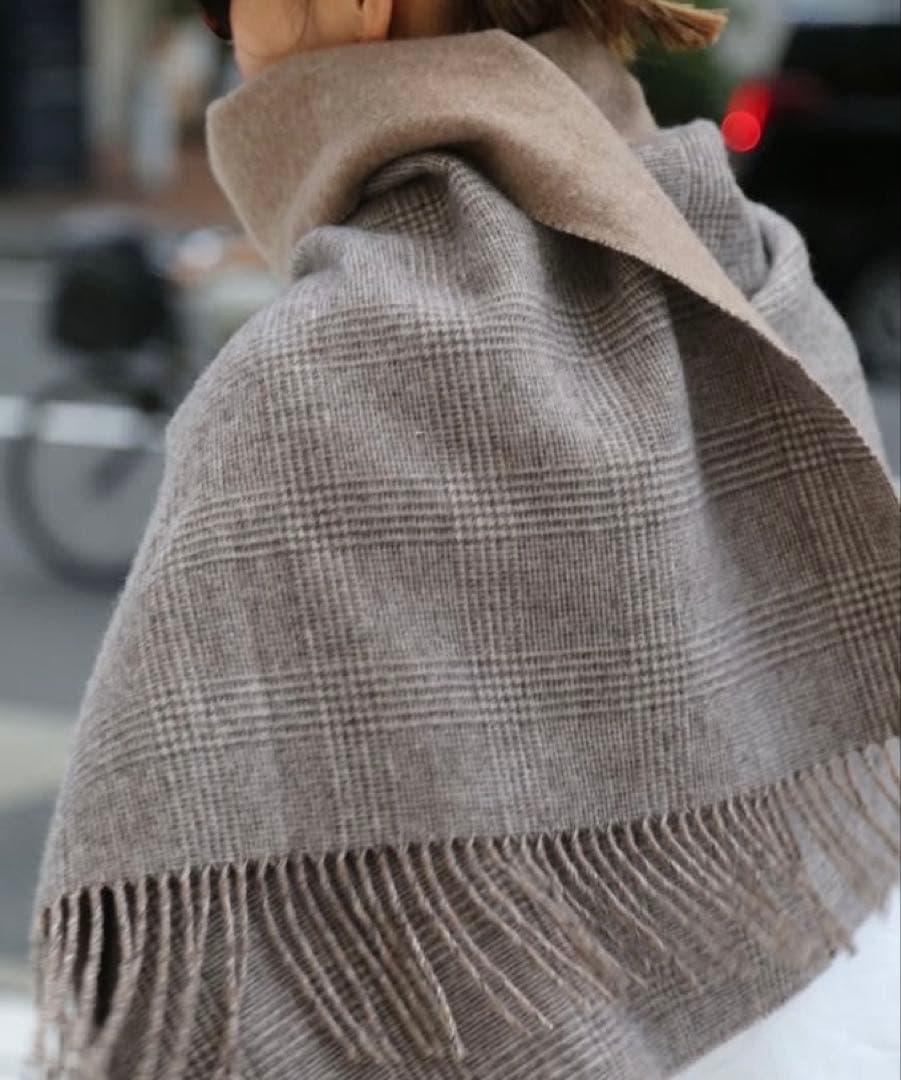 THROW 大判チェック柄 ウールカシミア ストール 両面　未使用品