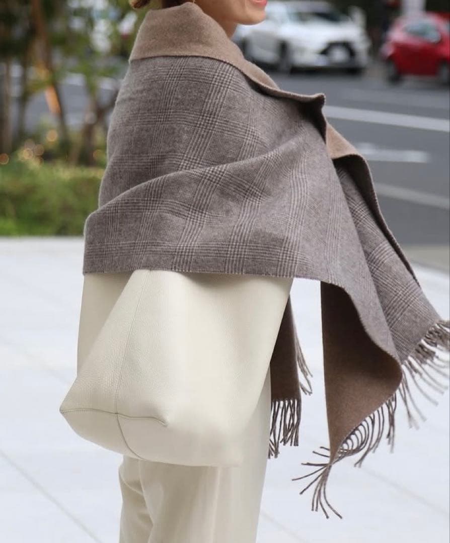 THROW 大判チェック柄 ウールカシミア ストール 両面　未使用品