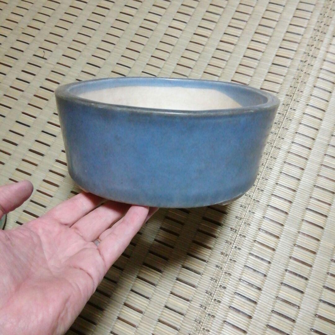 盆栽鉢(均釉楕円)古い物で窯ニューが有りますが鳴きもなく内側には無いようです