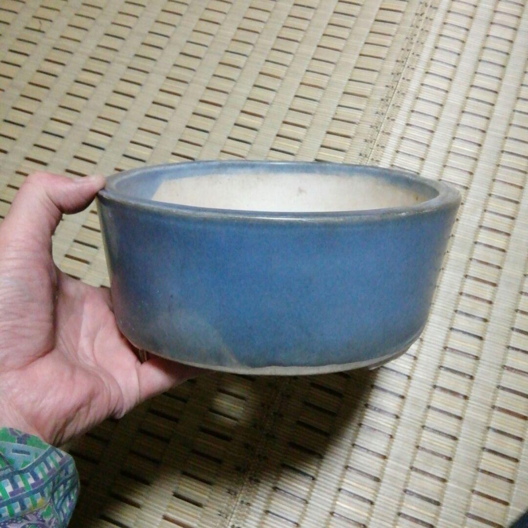 盆栽鉢(均釉楕円)古い物で窯ニューが有りますが鳴きもなく内側には無いようです