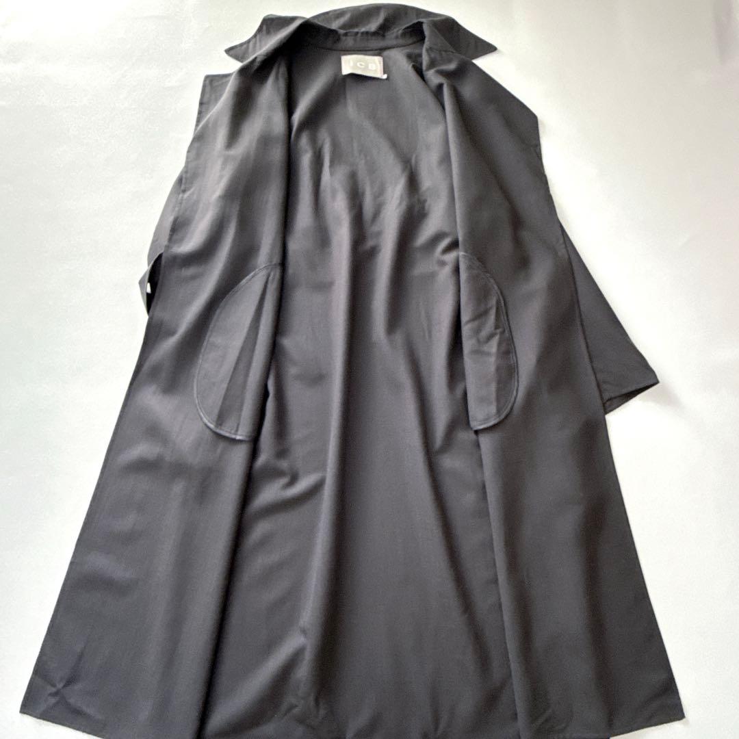 【美品】ICB スプリング　トレンチコート　薄手　濃いグレー　4 LLサイズ