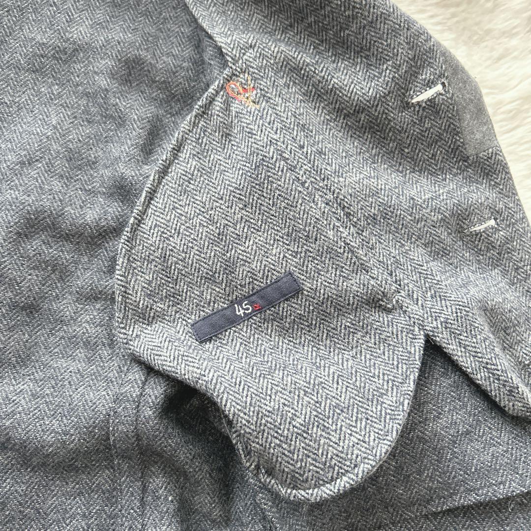 45R★綿ウールジャガードジャケット　ヘリンボーン　カシミヤ混