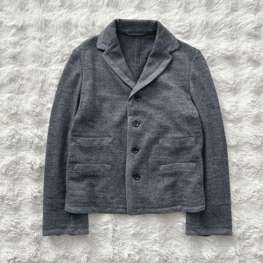45R★綿ウールジャガードジャケット　ヘリンボーン　カシミヤ混
