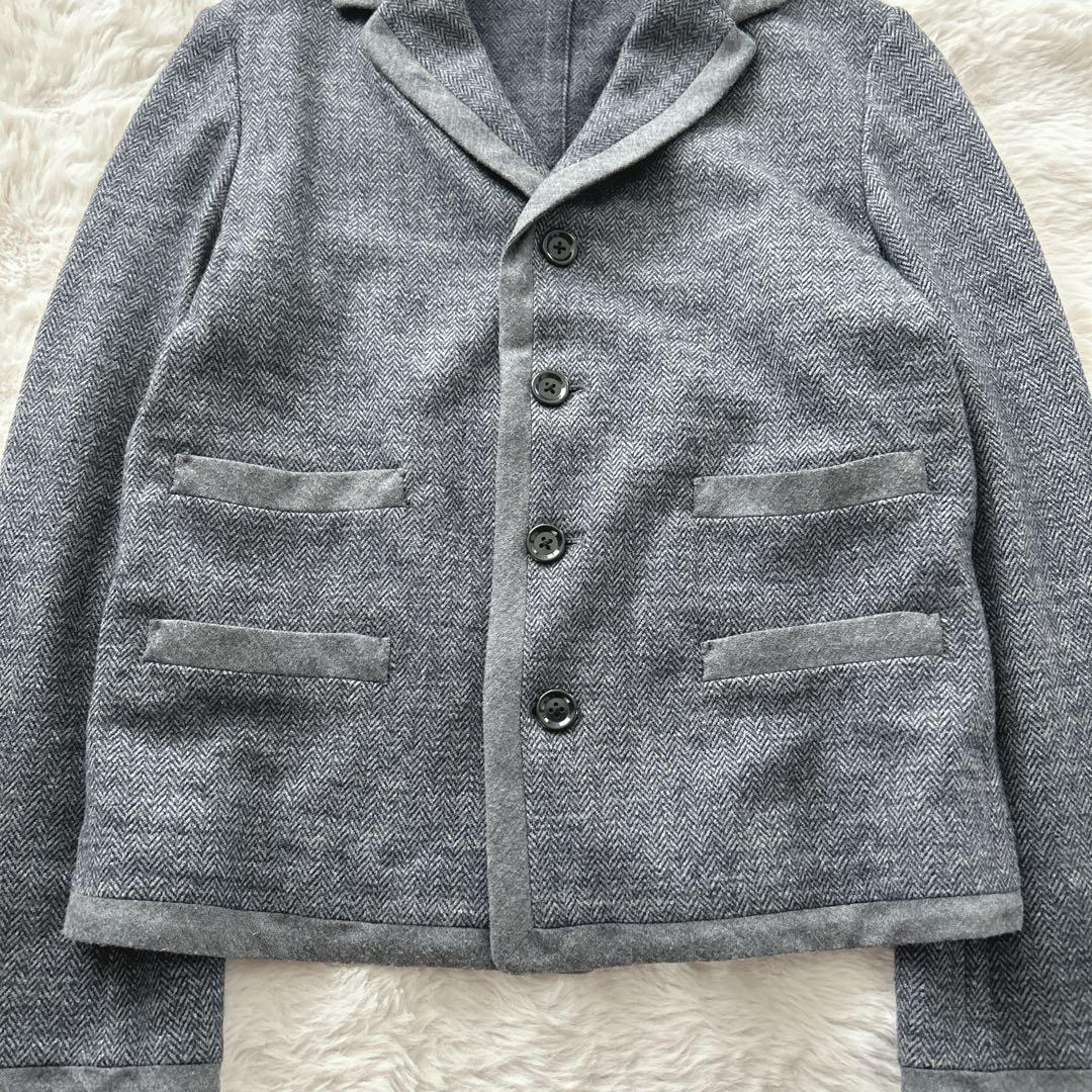 45R★綿ウールジャガードジャケット　ヘリンボーン　カシミヤ混