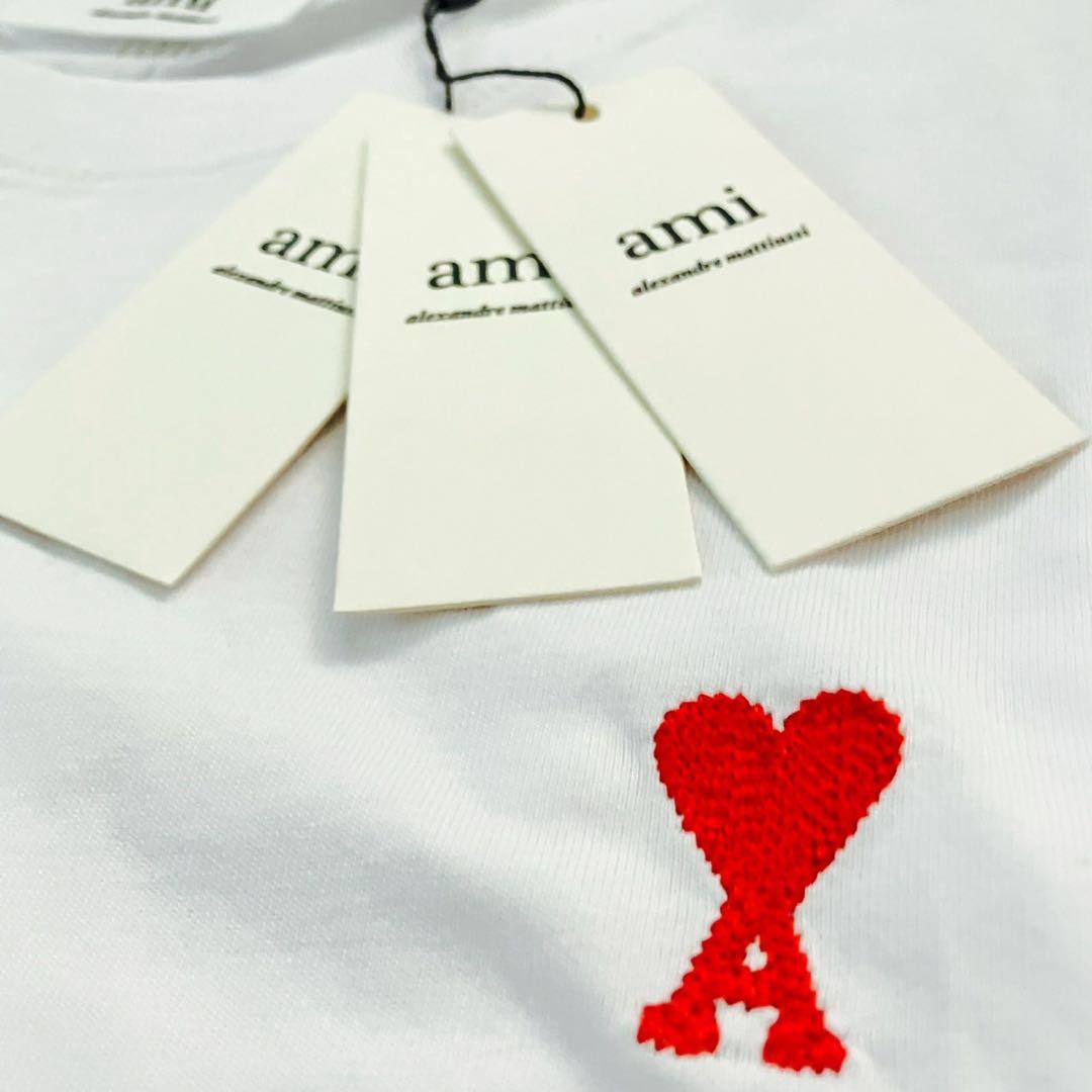 AmiParis 半袖Tシャツ S ホワイト ハートロゴ ユニセックス