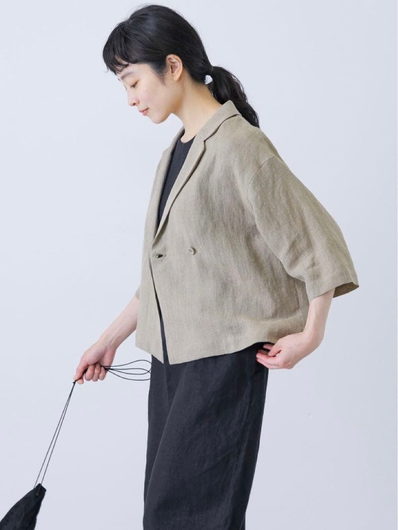 未使用タグ付き　かぐれ　リネンハーフスリーブジャケット