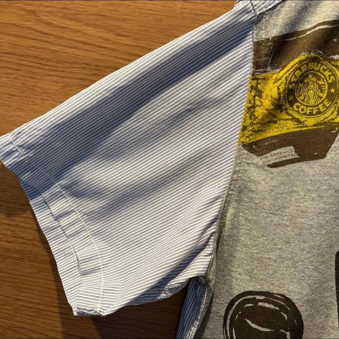 COMME des GARCONS/メンズ半袖 プリント 切替ストライプシャツ
