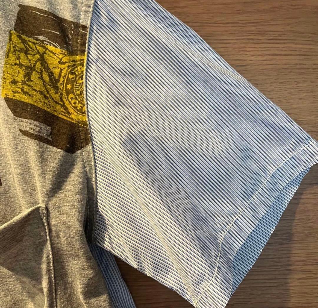 COMME des GARCONS/メンズ半袖 プリント 切替ストライプシャツ