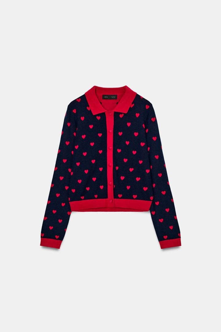 完売品ZARA ハート柄ジャカードニットカーディガン Sサイズ新品タグ付き