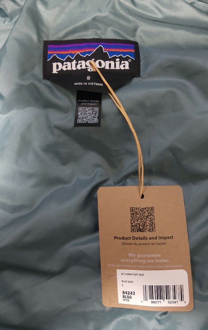 patagonia ナノパフベスト S Blue Sage 26年春モデル