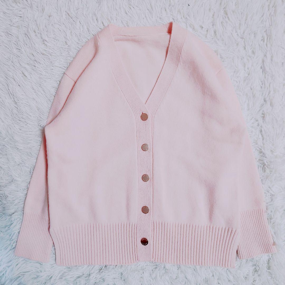 24AW ノーリーズ カシミヤ混 MUSICゆったりVネックカーディガン ピンク