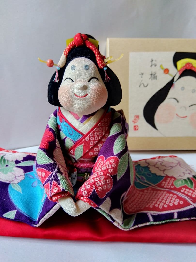 創作人形　お祝い用　お福さん　柄縮緬　ちりめん細工 縁起物