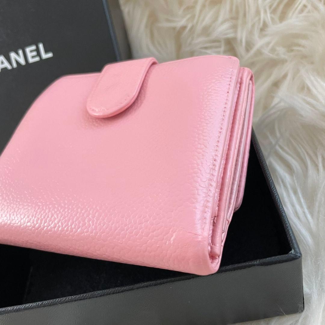 シャネル CHANEL 二つ折り 財布 ココマーク ピンク キャビアスキン