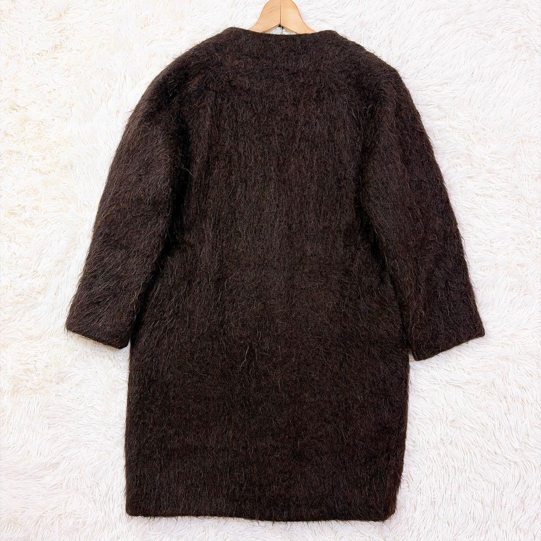 【美品】フレームワーク　モヘア混ノーカラーシャギーコート　ロング丈　vネック