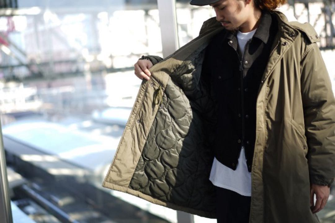 BEAMS / デタッチャブルフード 中綿モッズコート オリーブグリーン