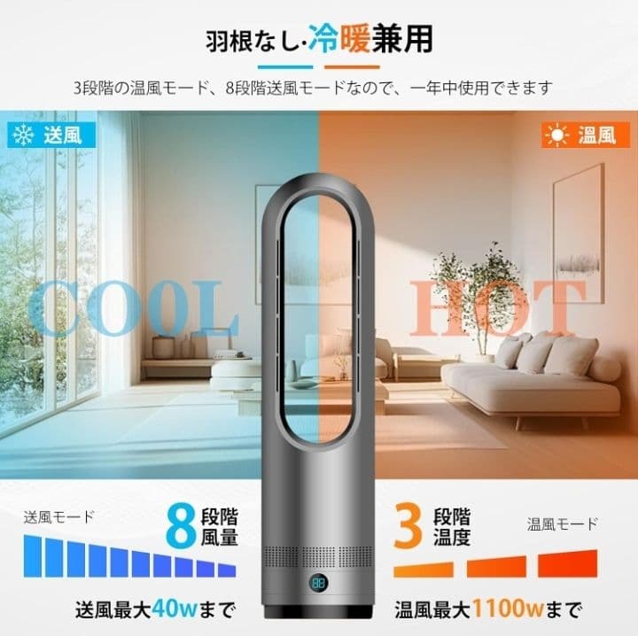 新型冷暖兼用・羽根なし扇風機 タワーファン★新品未使用