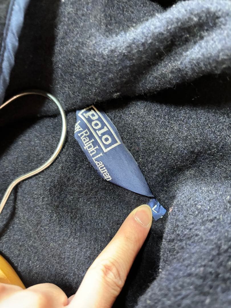 90s L POLO ラルフローレン　三角タグ　ロング　ダッフルコート　ネイビー