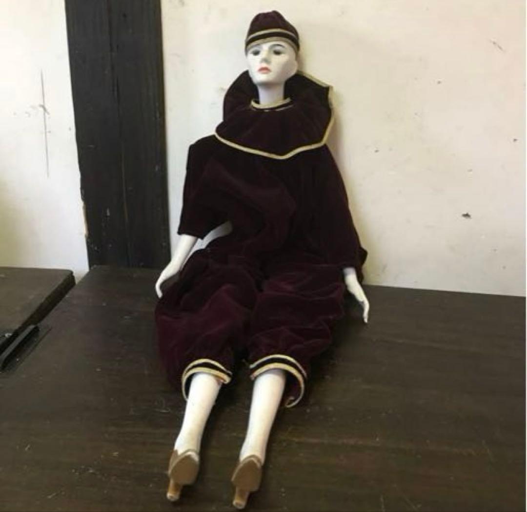 美品　希少　ビスクドール　ピエロ　人形　欠けなく良品　大きめサイズ　ビンテージ