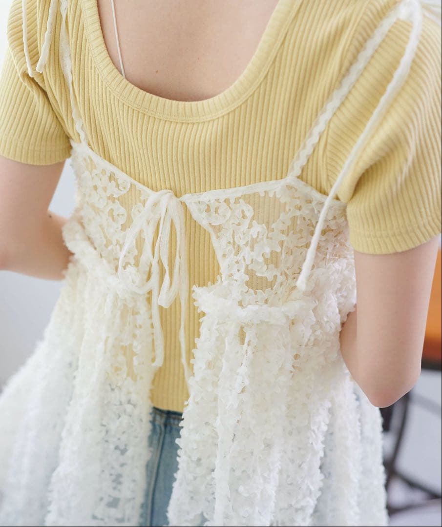 kastane 前後2WAY ウェーブ刺繍チュールチュニック