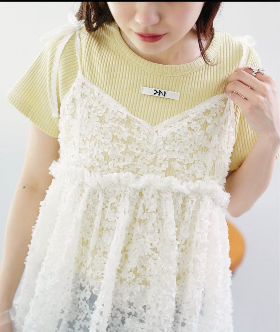 kastane 前後2WAY ウェーブ刺繍チュールチュニック