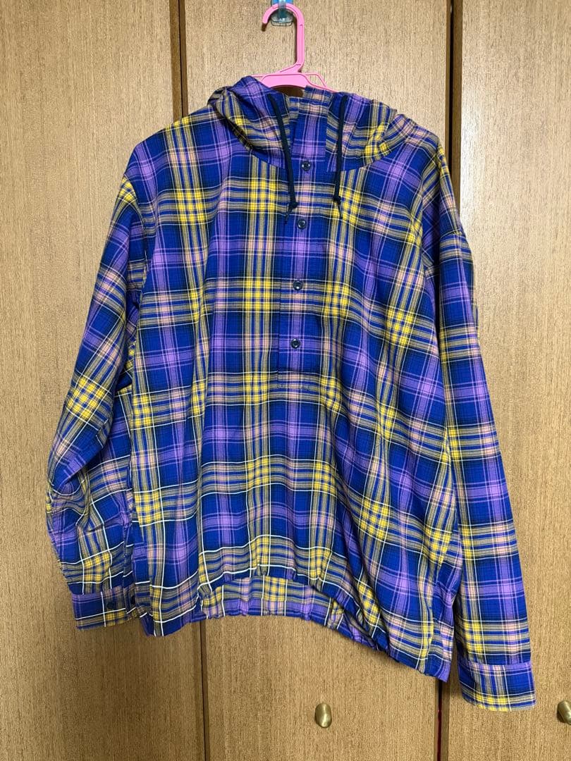 beams ワイドフィット リフレクター チェック フードシャツ　パーカー