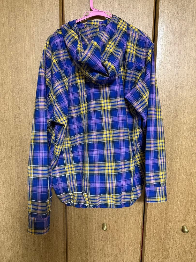 beams ワイドフィット リフレクター チェック フードシャツ　パーカー