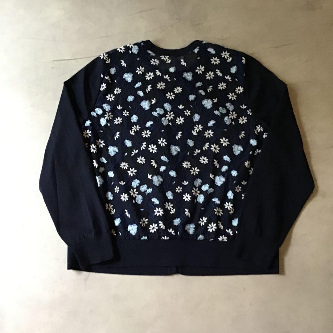 【高級】leilian レリアン　カーディガン　花柄　刺繍　ネイビー　日本製