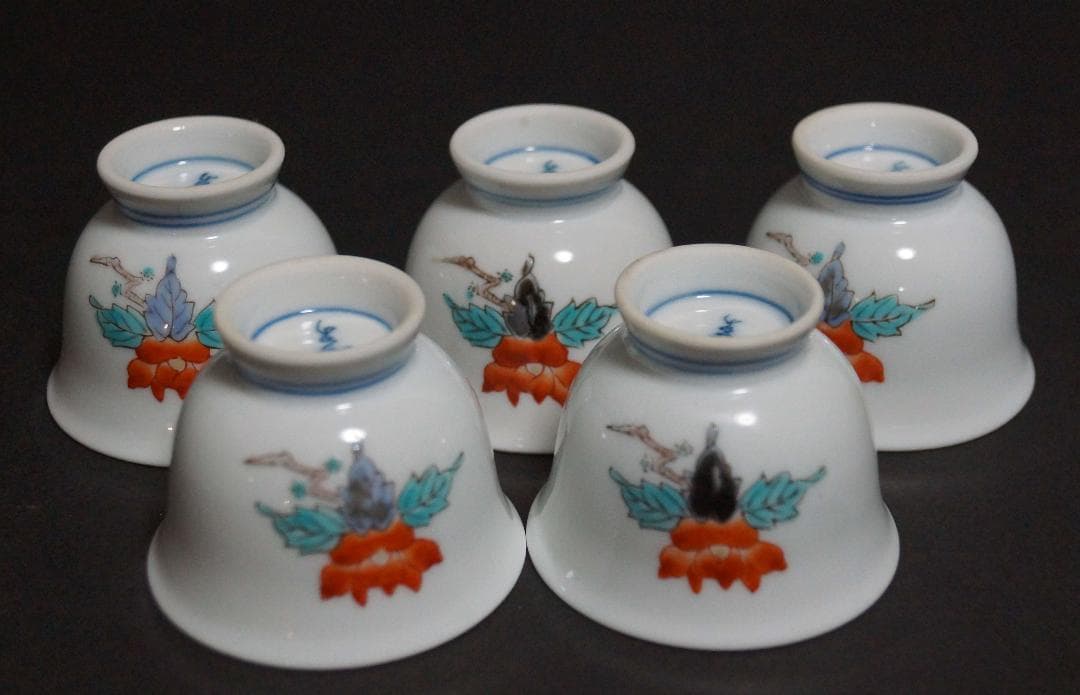 煎茶道具 有田焼 其泉造 色絵花文 煎茶碗セット(五客) 手描き 箱付★美品★