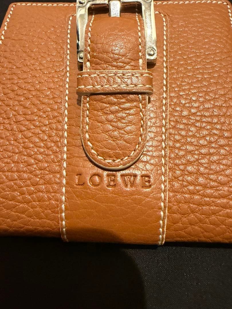 【しらこ】LOEWE ロエベ 二つ折り財布 バックル レザー キャメル