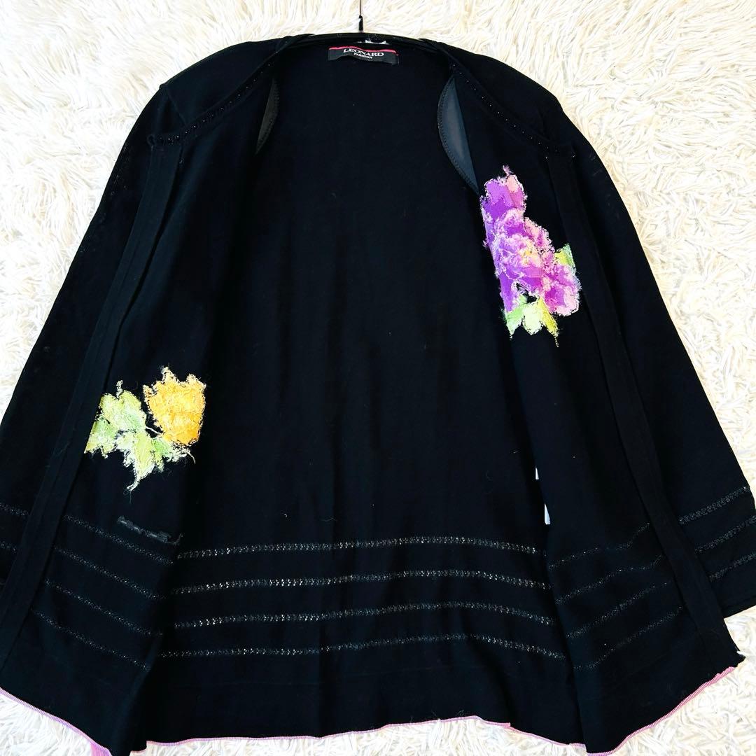 レオナール LEONARD カーディガン ラインストーン ビーズ 花柄 シルク混