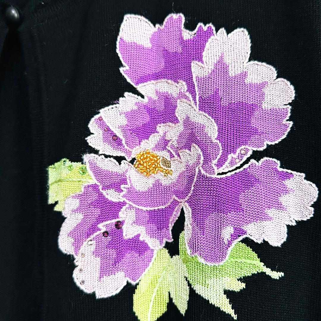 レオナール LEONARD カーディガン ラインストーン ビーズ 花柄 シルク混