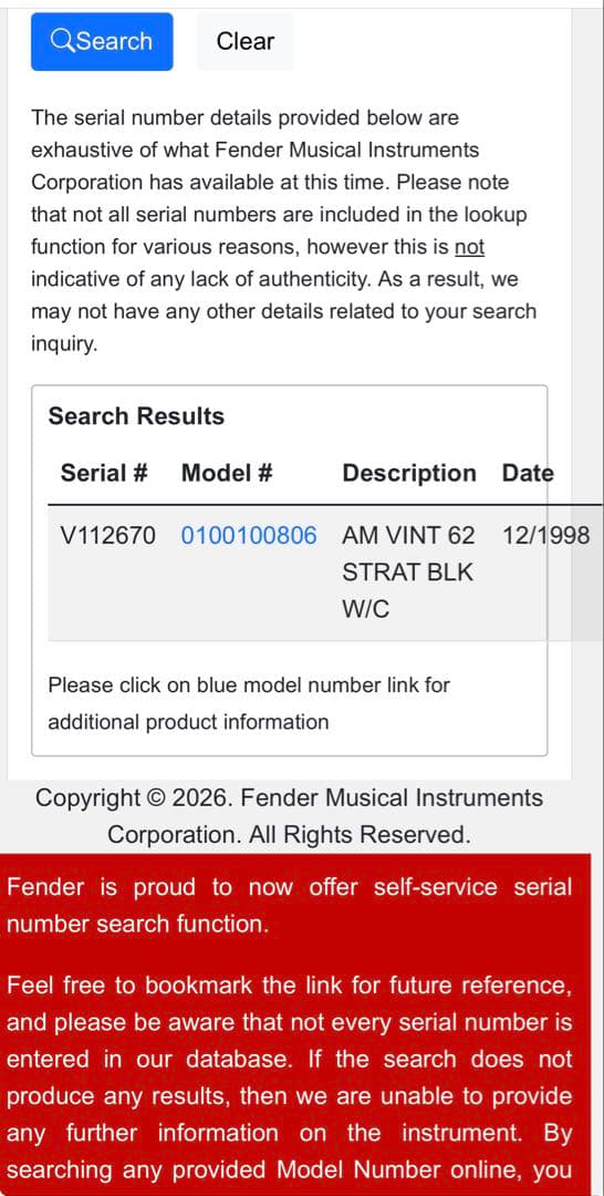 Fender American Vintage ′62 STRAT 1998