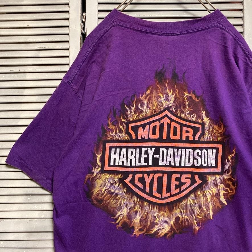 CBFH ハーレー Tシャツ ダビッドソン ファイヤ フレイム イーグル 紫